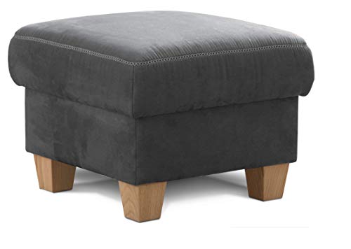 Cavadore Hocker Wisconsin / Sofa-Hocker, Sitzhocker, bzw. Fußbank mit Stauraum im Landhausstil / Holzfüße in Buche / Mikrofaser in Lederoptik / Größe: 58 x 45 x 58 cm (BxHxT) / Farbe:Grau von CAVADORE