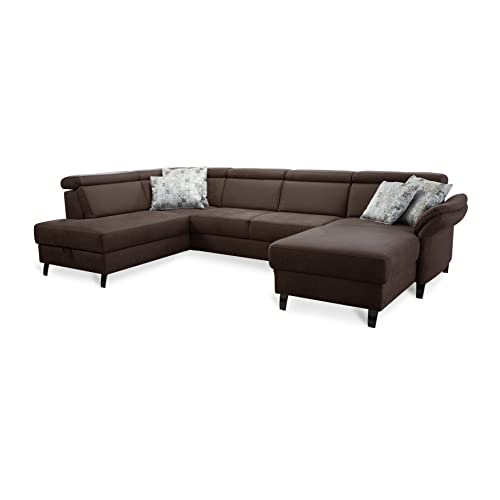 Cavadore Wohnlandschaft Ammerland mit Federkern, Schlafsofa mit Ottomane links und Longchair rechts, inkl. Kopfteilverstellung, 317 x 84 x 193, lederoptik cognac von CAVADORE