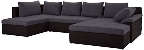 Cavadore Wohnlandschaft Ken, mit beidseitig montierbarem XL-Longchair, inkl. 6 Rückenkissen, 349 x 74-89 x 193, Mikrofaser, grau/schwarz von CAVADORE