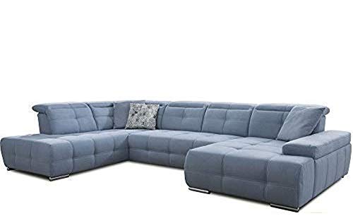 Cavadore Wohnlandschaft Mistrel mit Bettfunktion / Schlafsofa mit leichter Fleckentfernung dank Soft Clean / Geeignet für Haushalte mit Kindern, Haustieren /343 x 77 x 228 / blau von CAVADORE