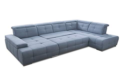 Cavadore Wohnlandschaft Mistrel mit Schlaffunktion / U-Form Bettsofa mit leichter Fleckentfernung dank Soft Clean / Geeignet für Haushalte mit Kindern, Haustieren /343 x 77 x 228 / blau von CAVADORE