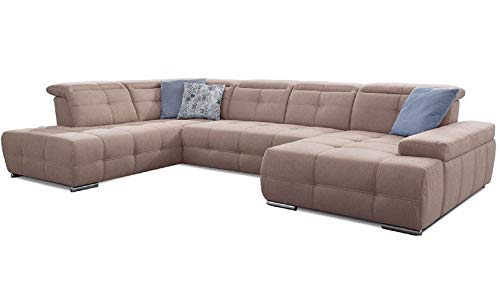 Cavadore Wohnlandschaft Mistrel mit verstellbaren Kopfteilen / Sofagarnitur mit leichter Fleckentfernung dank Soft Clean / Geeignet für Haushalte mit Kindern, Haustieren /343 x 77 x 228 / hellbraun von CAVADORE