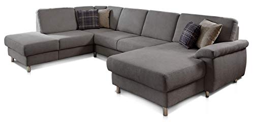 CAVADORE Wohnlandschaft Winstono mit Federkern / U-Form mit Bettfunktion und Longchair rechts / 317 x 88 x 220 / Grau von CAVADORE