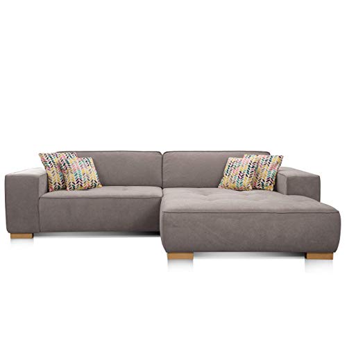 Cavadore Ecksofa "Zappo" mit Federkern und elektrisch verstellbarer Sitztiefe / Inkl. Motor / Modernes Design / 293 x 78 x 172 cm / Grau-braun von CAVADORE