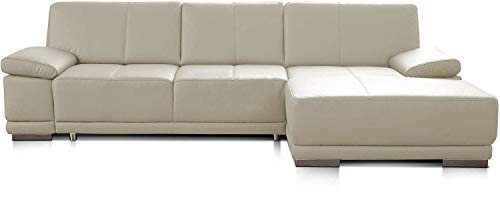 CAVADORE Schlafsofa Corianne in echtem Leder / Eckcouch mit Bettfunktion und beidseitiger Armteilverstellung / 282 x 80 x 162 / Echtleder, weiß von CAVADORE