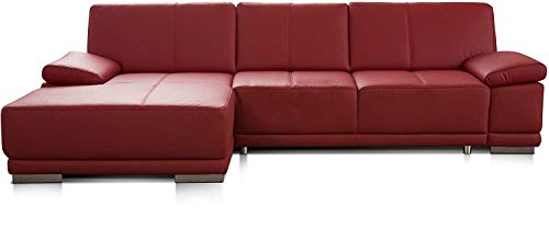 CAVADORE Eckcouch Corianne / Modernes Leder-Sofa mit verstellbaren Armlehnen und Longchair / 282 x 80 x 162 / Echtleder, rot von CAVADORE