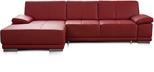CAVADORE Bettsofa Corianne in Echtleder / Ecksofa inkl. Schlaffunktion und verstellbaren Armlehnen / 282 x 80 x 162 / Echtes Leder, rot von CAVADORE