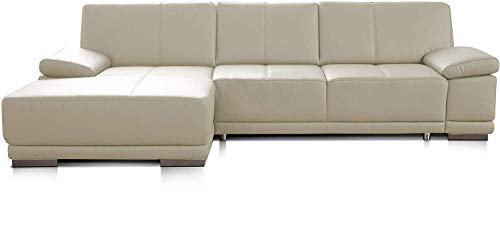 CAVADORE Bettsofa Corianne in Echtleder / Ecksofa inkl. Schlaffunktion und verstellbaren Armlehnen / 282 x 80 x 162 / Echtes Leder, weiß von CAVADORE