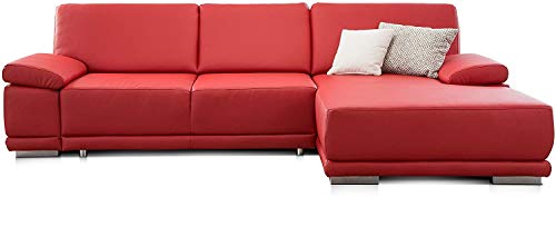 CAVADORE Ecksofa Corianne mit Schlaffunktion / Bettsofa in L-Form im modernen Design, inkl. Armteilverstellung und Longchair / 282 x 80 x 162 / Kunstleder, rot von CAVADORE