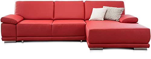 CAVADORE Ecksofa Corianne in Lederoptik / Couch inkl. Armteilverstellung und Longchair in modernem Design / 282 x 80 x 162 / Kunstleder, rot von CAVADORE