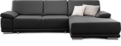 CAVADORE Ecksofa Corianne in Lederoptik / Couch inkl. Armteilverstellung und Longchair in modernem Design / 282 x 80 x 162 / Kunstleder, schwarz von CAVADORE