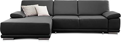 CAVADORE Eckcouch Corianne in Kunstleder / Sofa in L-Form mit verstellbaren Armlehnen und Longchair / 282 x 80 x 162 / Lederimitat, schwarz von CAVADORE