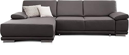 CAVADORE Schlafsofa Corianne / L-Form-Sofa mit verstellbaren Armlehnen, Bettfunktion und Longchair / 282 x 80 x 162 / Kunstleder, grau von CAVADORE