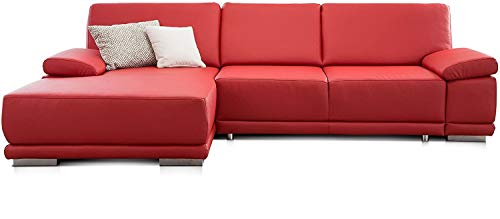 CAVADORE Schlafsofa Corianne / L-Form-Sofa mit verstellbaren Armlehnen, Bettfunktion und Longchair / 282 x 80 x 162 / Kunstleder, rot von CAVADORE