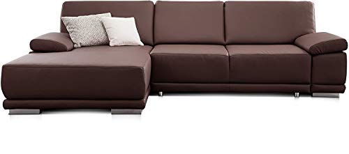 CAVADORE Schlafsofa Corianne / L-Form-Sofa mit verstellbaren Armlehnen, Bettfunktion und Longchair / 282 x 80 x 162 / Kunstleder, braun von CAVADORE