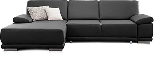 CAVADORE Schlafsofa Corianne / L-Form-Sofa mit verstellbaren Armlehnen, Bettfunktion und Longchair / 282 x 80 x 162 / Kunstleder, schwarz von CAVADORE