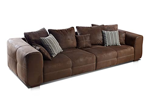 Cavadore Big Sofa Mavericco / Große Polster Couch mit Mikrofaser-Bezug Lederoptik / Inklusive Rückenkissen und Zierkissen in / Maße: 287 x 69 x 108 cm (BxHxT) / Farbe: Antik Braun von CAVADORE