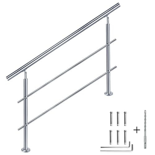 CAVATINY Edelstahl Handlauf Geländer für Treppen Brüstung Balkon mit 2 Querstreben - Innen und Außen Handlauf Geländer Treppengeländer Edelstahl Brüstung Balkon (120CM, 2 Querstreben) von CAVATINY