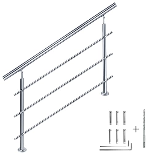 CAVATINY Edelstahl Handlauf Geländer für Treppen Brüstung Balkon mit 3 Querstreben - Innen und Außen Handlauf Geländer Treppengeländer Edelstahl Brüstung Balkon (120CM, 3 Querstreben) von CAVATINY