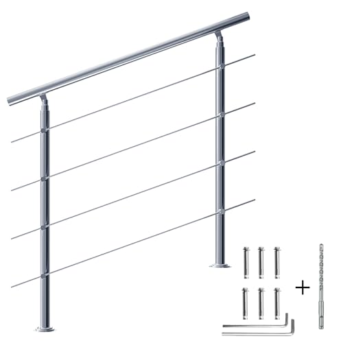 CAVATINY Edelstahl Handlauf Geländer für Treppen Brüstung Balkon mit 4 Querstreben - Innen und Außen Handlauf Geländer Treppengeländer Edelstahl Brüstung Balkon (120CM, 4 Querstreben) von CAVATINY