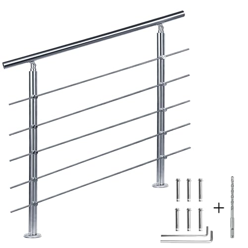CAVATINY Edelstahl Handlauf Geländer für Treppen Brüstung Balkon mit 5 Querstreben - Innen und Außen Handlauf Geländer Treppengeländer Edelstahl Brüstung Balkon (80CM, 5 Querstreben) von CAVATINY