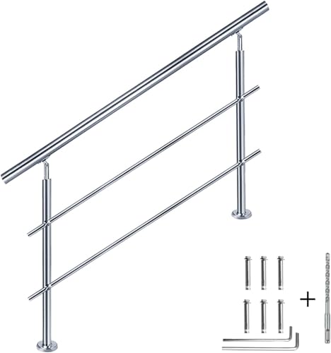 CAVATINY Edelstahl Handlauf Geländer für Treppen Brüstung Balkon ohne Querstreben - Innen und Außen Handlauf Geländer Treppengeländer Edelstahl Brüstung Balkon (180CM, 2 Querstreben) von CAVATINY