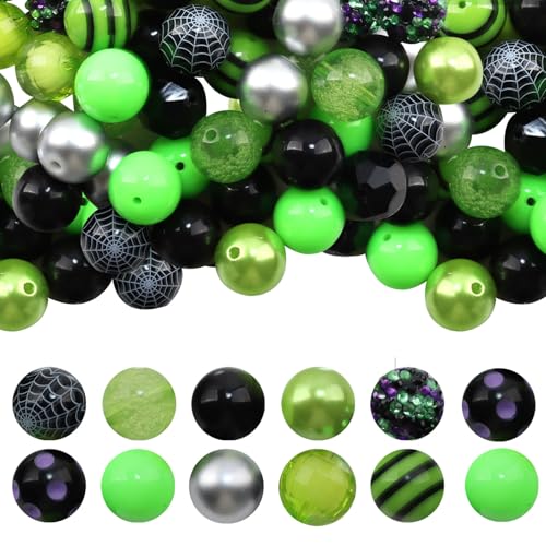 50 Stück Halloween-Kaugummi-Perlen, 20 mm, Acryl, rund, Bastelperlen für Schmuck, Bauernhaus, Abstandshalter mit Bindfaden, für Halloween, Bastelarbeiten, Grün / Schwarz 50 Stück Halloween-Kaugummi-Perlen, 20 mm, Acryl, rund, Bastelperlen für Schmuck, Bauernhaus, Abstandshalter mit Bindfaden, für Halloween, Bastelarbeiten, Grün / Schwarz von CAVENLLI