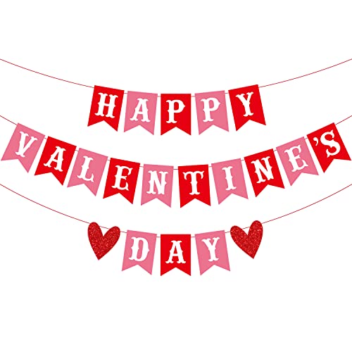 CAVLA Valentinstag-Banner mit Aufschrift "Happy Valentine's Day", Rot/Rosa von CAVLA