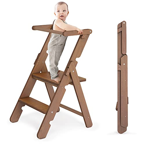 CAWI® Lernturm Klappbar aus Holz, Learning Tower, Lernstuhl für Kinder, Küchenturm und Küchenhelfer, Lerntower, Hochstuhl Tritthocker ab 1 Jahr ab 2/3 Jahre, Montessori von CAWI