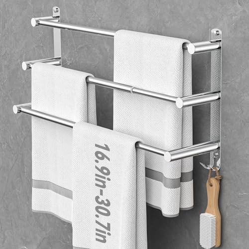 Handtuchhalter Ausziehbar 43-78CM ohne Bohren Edelstahl doppelt handtuchstange Bad Wand kleben badetuchhalter wandmontage (Silber 3-Bar) von CAXIMSY