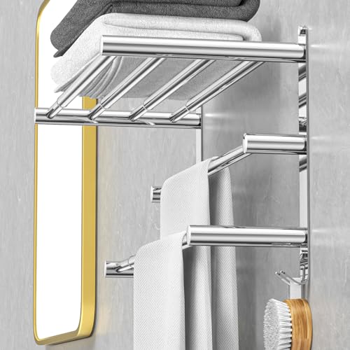 Handtuchhalter Ausziehbar 43-78CM ohne Bohren Edelstahl doppelt handtuchstange Bad Wand kleben badetuchhalter wandmontage (3-lagiger Handtuchhalter) von CAXIMSY