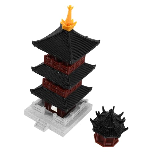 CAXUSD 2 Stück Teiliges Miniatur Chinesisches Pavillon-Modell aus Langlebigem Kunststoff Antike Architektur für Aquarium Dekoration Bonsai Garten Ornament Realistische Landschaftsfigur von CAXUSD