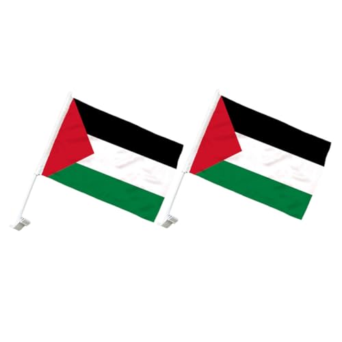 CAXUSD 2St Palästina-Flagge palestine flag palästina flagge palestinian flagge Autofenster-Flaggen-Dekor dekorative Nationalflagge Handheld Nagel Banner Werkzeug Auto Flagge Polyester von CAXUSD