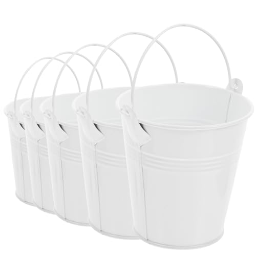 CAXUSD 5st Party Kleine Metall Fässer Mini-Eimer Aus Metall Mit Henkel Süßes Oder Saures Süßigkeitenhalter Eimer Aus Verzinktem Metall Ländlicher Blumentopf Der Zaun Weiß Eisen Drinnen von CAXUSD