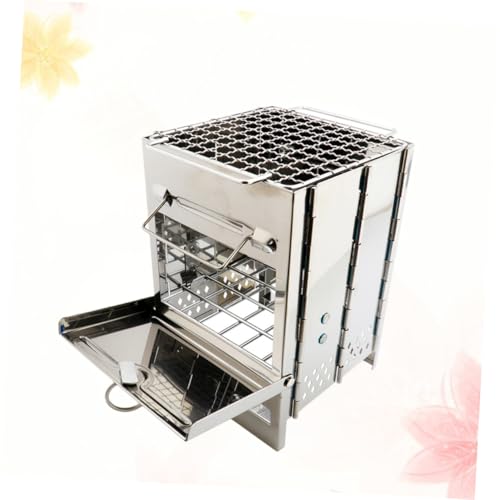 CAXUSD Edelstahl Quadratischer Holzofen Klappbar Tragbarer Grill für Outdoor Bbq Camping Rostfrei Hohe Hitzebeständigkeit Breiter Öffnungsdesign zum Grillen von Gemüse Fleisch und von CAXUSD