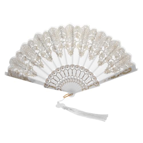 CAXUSD Faltbarer Handfächer Chinesischer Stil Bestickter Handventilator Mit Goldener Quaste Vintage Fächer Für Damen Sommer Tanz Fotografie Dekoration von CAXUSD