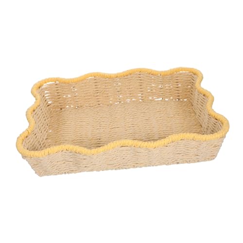CAXUSD Handgewebter Lagerkorb Aufbewahrungskörbe Für Snacks Handgewebter Aufbewahrungskorb Nachahmung Rattankorb Seilkörbe Zur Aufbewahrung Aufbewahrungskörbe Für Regale Beige Papier von CAXUSD