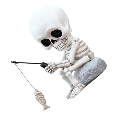 CAXUSD Wetterfeste Halloween Resin Angler Skelett Statue mit Lustigem Design Langlebige Outdoor Gartenfigur für Terrasse und Balkon Dekoration Kreative Miniatur Totenkopf Skulptur von CAXUSD