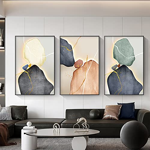 3Er Set Abstrakte Goldlinien Kunst Poster Farbblock Leinwand Gemälde Nordische Moderne Wohnkultur Badezimmer Wandkunst Bilder für Wohnzimmer Bilder-50X70Cm(Ungerahmter Druck) von CAYBES