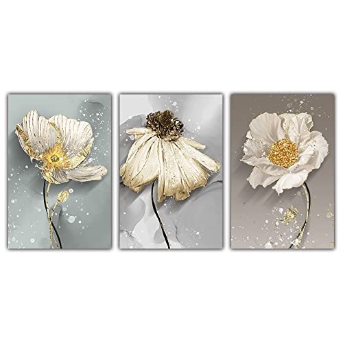 3Er Set Abstrakte Spritzer Goldfarbe Blumen Wandmalerei Leinwanddruck Poster Nordischer Minimalismus Wohnzimmer Schlafzimmer Kunst Bild Dekoration Kunstwerk-40 * 50Cm (Ungerahmt) von CAYBES