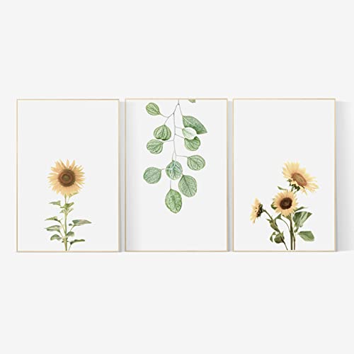 CAYBES 3Er-Set Abstrakte Einfache Sonnenblume Pflanze Blatt Leinwand Poster Wandkunst Blumen Gemälde Bild Für Küche Bauernhaus Badezimmer Schlafzimmer Dekor-50 * 70Cm (Ungerahmt) von CAYBES