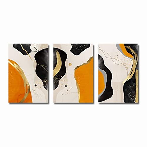 CAYBES 3Er Set Moderne Abstrakte Orange Schwarz Goldene Leinwand Malerei Minimalismus Poster und Drucke Wandkunst Bilder für Wohnzimmer Wohnkultur-60X80Cm(Ungerahmter Druck) von CAYBES