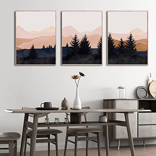 CAYBES Leinwand-Wandkunst 3er-Set Aquarell Landschaft Poster Berg Leinwand Malerei botanisch abstrakt Kunstdruck Boho-Wandbild für Wohnzimmer Heimdekoration 40x60cm ohne Rahmen von CAYBES