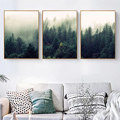 Kunstplakat Set of 3 Forest Poster Minimalist Misty Mountain Art Print Scandinavian Canvas Painting Modern Wall Picture Living Rome Home Decor-50x70cm No Frame von CAYBES