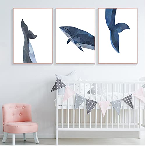 Set mit 3 Wal-Tier-Leinwand-Poster Ozean Meer Kinderzimmer Kunst Malerei Walbilder Zuhause Babyzimmer Schlafzimmer Wandkunst Dekoration-50 * 70cm (ungerahmt) von CAYBES
