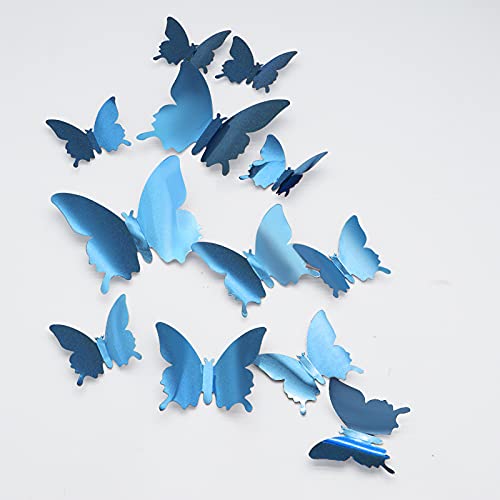 3D Schmetterling Wandaufkleber, CAYUDEN 24pcs 3 Größen Abnehmbare Spiegel Wandaufkleber Schmetterlinge zum Aufkleben DIY 3D Aufkleber Schmetterling für die Wand, Hochzeit, Partydekoration(Blau) von CAYUDEN