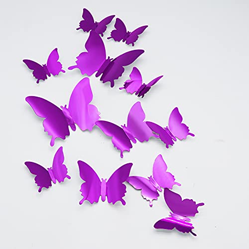 3D Schmetterling Wandaufkleber, CAYUDEN 24pcs 3 Größen Abnehmbare Spiegel Wandaufkleber Schmetterlinge zum Aufkleben Lila Aufkleber Schmetterling für die Wand, Hochzeit, Partydekoration(Lila) von CAYUDEN