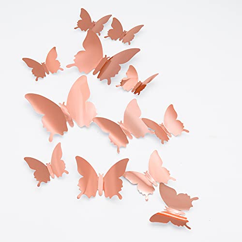 3D Schmetterling Wandaufkleber, CAYUDEN 24pcs 3 Größen Abnehmbare Spiegel Wandaufkleber Schmetterlinge zum Aufkleben DIY 3D Aufkleber Schmetterling für die Wand, Hochzeit, Partydekoration(Roségold) von CAYUDEN