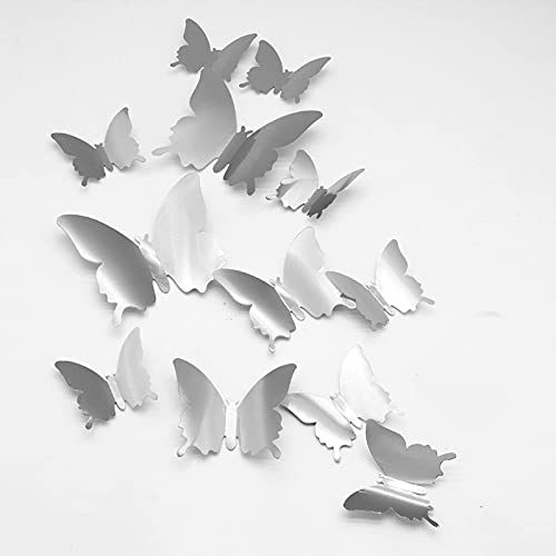 3D Schmetterling Wandaufkleber, CAYUDEN 24pcs 3 Größen Abnehmbare Spiegel Wandaufkleber Schmetterlinge zum Aufkleben Silber Aufkleber Schmetterling für die Wand, Hochzeit, Partydekoration(Silber) von CAYUDEN