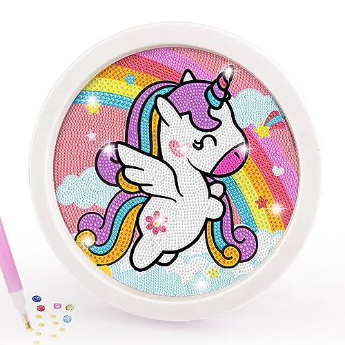 CAYUDEN 5D Diamond Painting Kits Einhorn Diamant Malerei Sets für Kinder mit Hölzernem Rahmen 17cm Voller Bohrer Diamanten Kunst und Handwerk für Kinder von 6-8-10-12 Jahren Diamond Art Craft von CAYUDEN